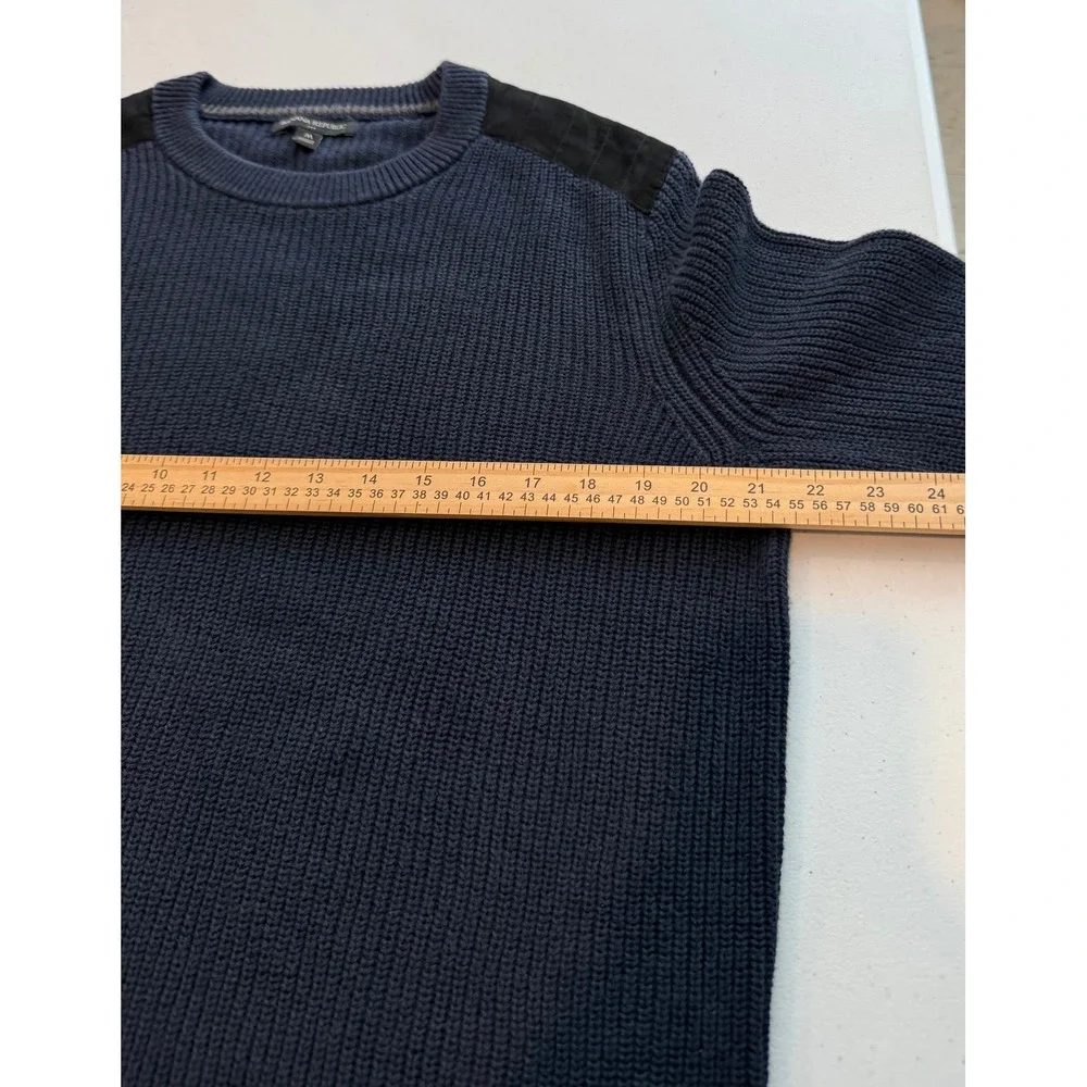 Banana Republic Mens Navy Ribbed Cotton Sweater Shoulder Patches military